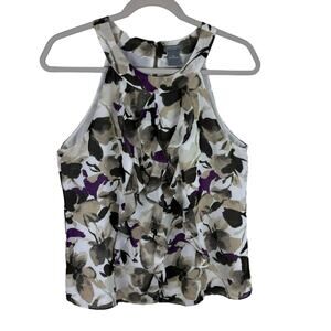 Ann Taylor Floral Lined Lightweight Ruffled Halter Tank Blouse Size 10P